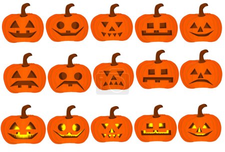 Téléchargez les illustrations : Ensemble de citrouille d'Halloween avec des visages - en licence libre de droit