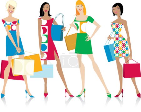 Téléchargez les illustrations : Illustration vectorielle des femmes shopping - en licence libre de droit