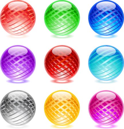 Ilustración de Colección de coloridas esferas brillantes aisladas sobre fondo blanco - Imagen libre de derechos