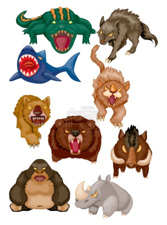 Illustration for Set of angry animals. isolated illustration. vector - Royalty Free Image
