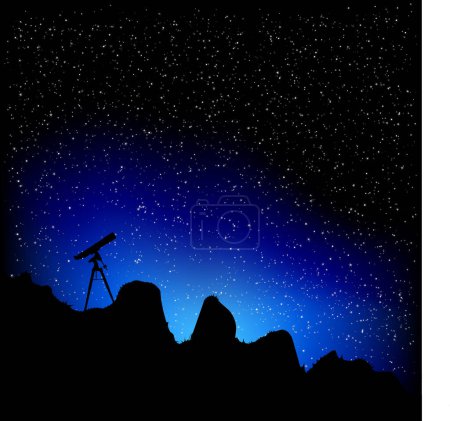 Téléchargez les illustrations : Télescope silhouette examen ciel étoilé - en licence libre de droit