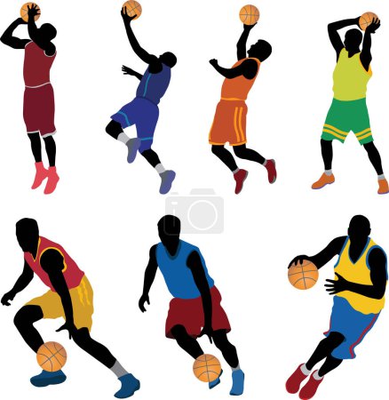Ilustración de Juego de jugadores de baloncesto. ilustración vectorial. aislado sobre fondo blanco. ilustración plana estilo de dibujos animados. - Imagen libre de derechos