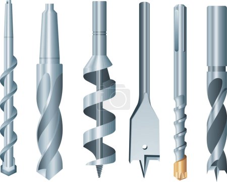 Illustration for Set of different types of metal drills - Royalty Free Image