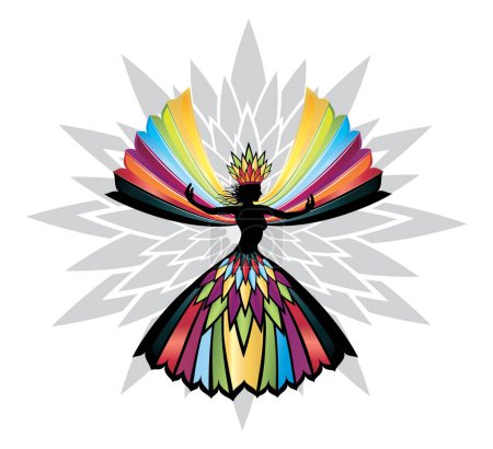 Téléchargez les illustrations : Dessin abstrait de femme aux ailes colorées, illustration vectorielle - en licence libre de droit