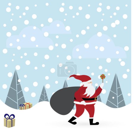 Téléchargez les illustrations : Santa Claus avec sac cadeau. Noël et Nouvel An. - en licence libre de droit