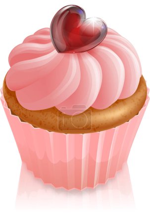 Ilustración de Cupcake con corazón rojo aislado en blanco - Imagen libre de derechos