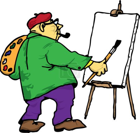 Illustration for Picture of the artist with his easel, palette and brush. - Royalty Free Image