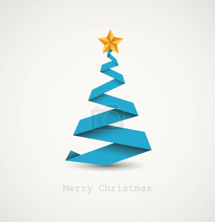 Téléchargez les illustrations : Arbre de Noël en papier avec étoile, joyeux Noël carte de voeux - en licence libre de droit