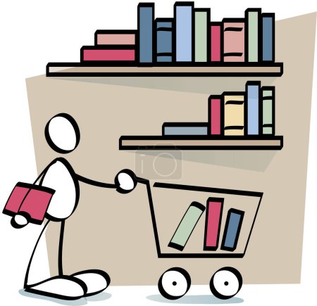 Téléchargez les illustrations : Homme drôle acheter des livres en ligne - en licence libre de droit