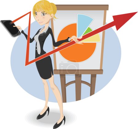Ilustración de Mujer de negocios con tableta y flecha - Imagen libre de derechos