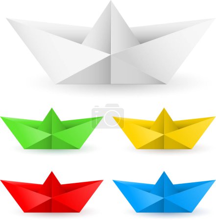 Téléchargez les illustrations : Ensemble de bateau en papier. bateau origami. vecteur - en licence libre de droit