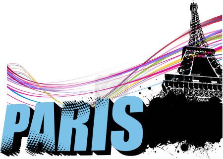 Téléchargez les illustrations : Mot paris et la tour eiffel sur fond blanc - en licence libre de droit