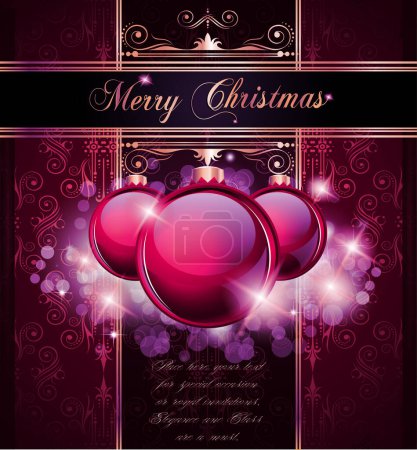 Illustration for Merry christmas and happy new year card with red christmas balls - Royalty Free Image