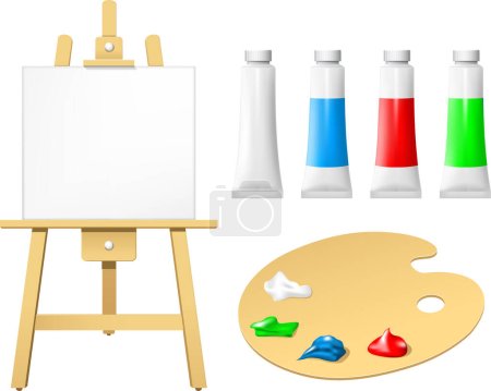 Illustration for A white board with a blank canvas and a set of painting. - Royalty Free Image