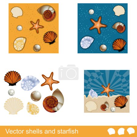 Illustration for Set of marine life backgrounds and icons - Royalty Free Image
