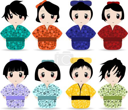 Téléchargez les illustrations : Ensemble de filles traditionnelles japonaises - en licence libre de droit
