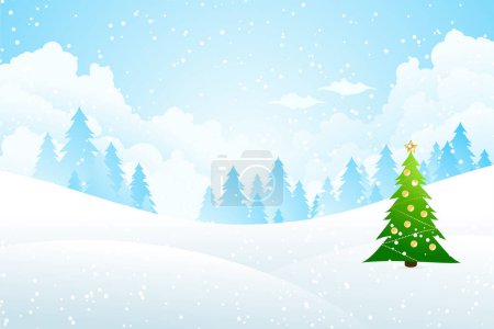 Ilustración de Vector bosque de invierno con árboles cubiertos de nieve en Navidad - Imagen libre de derechos