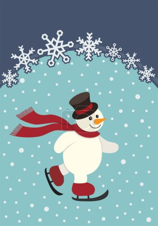 Ilustración de Snowman patinaje en invierno paisaje - Imagen libre de derechos