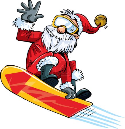 Illustration for Vector illustration of a happy cartoon snowboarder  santa claus. isolated on white background - Royalty Free Image