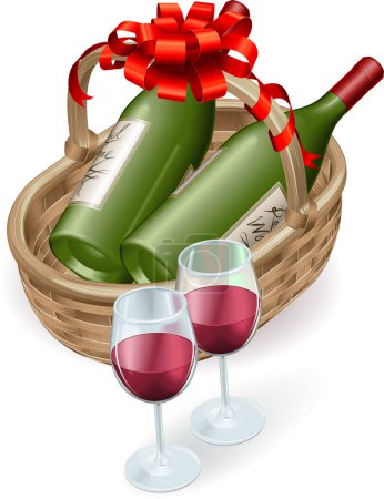 Illustration for Wine bottles, gift box and glass of red wine - Royalty Free Image