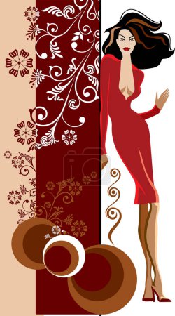 Illustration for Vector illustration of beautiful woman in a red dress - Royalty Free Image