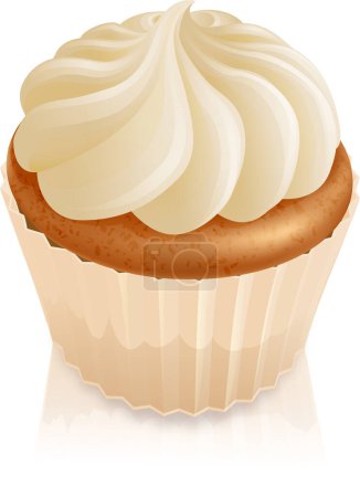 Ilustración de Pastel de crema blanca con crema batida sobre un fondo blanco. - Imagen libre de derechos