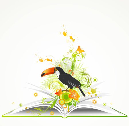 Téléchargez les illustrations : Illustration vectorielle, oiseau sur un livre. - en licence libre de droit