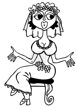 Téléchargez les illustrations : Illustration vectorielle de mariée dessin animé mignon - en licence libre de droit