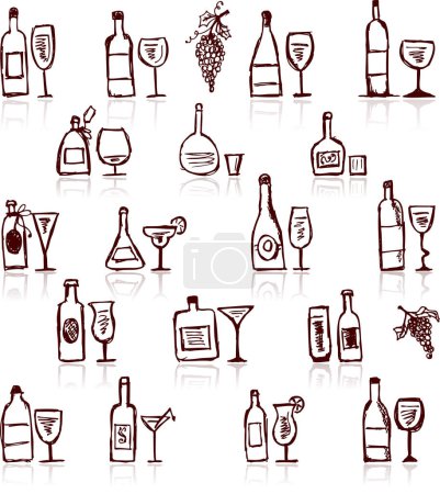 Téléchargez les illustrations : Vin et boissons icônes - en licence libre de droit