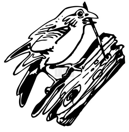 Téléchargez les illustrations : Illustration d'un oiseau assis sur une branche - en licence libre de droit