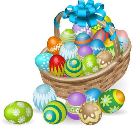 Ilustración de Cesta llena de coloridos huevos de Pascua - Imagen libre de derechos
