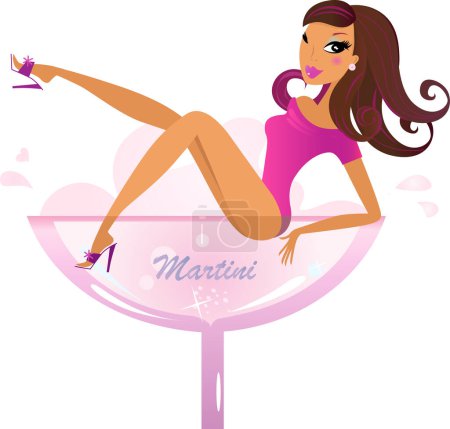Téléchargez les illustrations : Belle fille sexy avec verre de cocktail. - en licence libre de droit