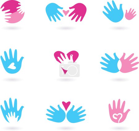 Illustration for Hand icons in different shapes and poses on white - Royalty Free Image