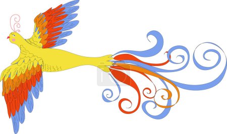 Ilustración de Colorido pájaro volador de dibujos animados sobre fondo blanco - Imagen libre de derechos