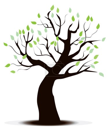 Ilustración de Silueta vectorial de un árbol sobre fondo blanco - Imagen libre de derechos