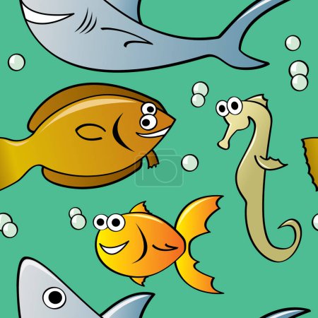 Téléchargez les illustrations : Illustration vectorielle de dessin animé de poissons - en licence libre de droit