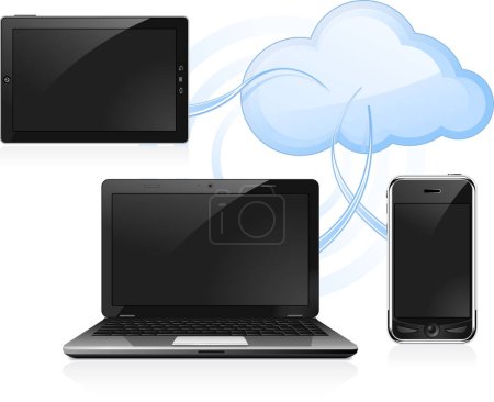 Illustration for Cloud computing devices with icons. - Royalty Free Image