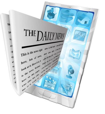 Ilustración de Periódico, noticias diarias y tableta - Imagen libre de derechos