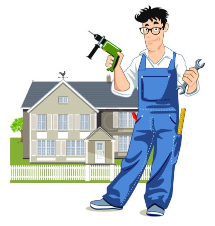 Illustration for A man with a wrench and a hammer. vector illustration. - Royalty Free Image