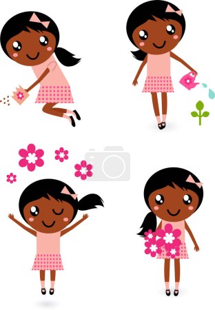 Ilustración de Linda niña en vestido de flores conjunto - Imagen libre de derechos