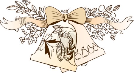 Téléchargez les illustrations : Hand drawn illustration of bells  wedding invitation card. - en licence libre de droit