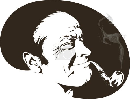 Ilustración de Hombre Aislado sobre fondo blanco con una tubería. Ilustración bicolor. - Imagen libre de derechos