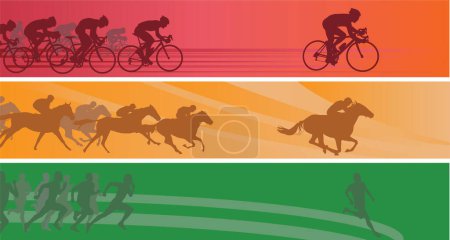 Téléchargez les illustrations : Compétition sportive de course. fond vectoriel ensemble de silhouettes de course de différentes races. - en licence libre de droit
