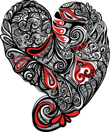 Téléchargez les illustrations : Coeur dessiné à la main et fleurs. - en licence libre de droit
