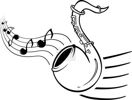 Téléchargez les illustrations : Trompette de dessin animé avec une note musicale, illustration vectorielle - en licence libre de droit
