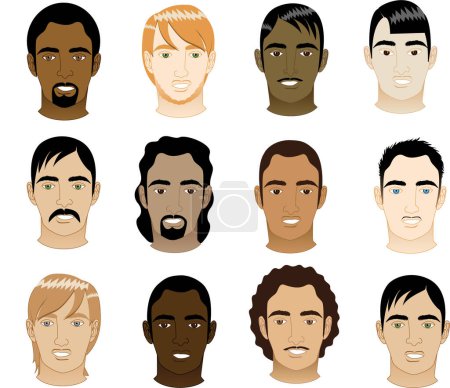 Illustration for Vector Illustration of 12 different mens faces. - Royalty Free Image