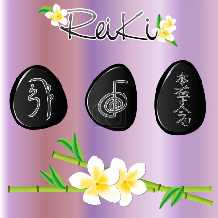 Illustration for Reiki symbols on purple background - Royalty Free Image