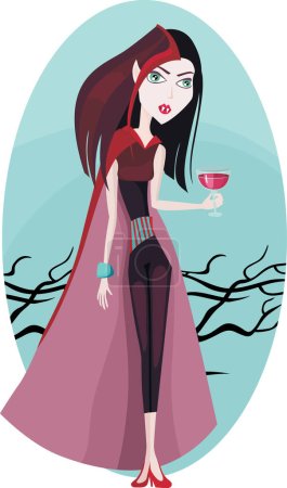 Téléchargez les illustrations : Vampire avec un verre de sang, fond d'Halloween - en licence libre de droit