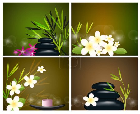 Illustration for Collection of spa backgrounds with flowers and stones - Royalty Free Image