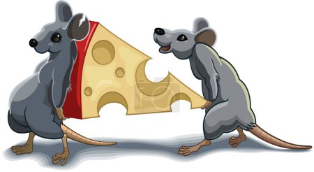 Téléchargez les illustrations : Deux souris fromage avec une illustration de dessin animé - en licence libre de droit